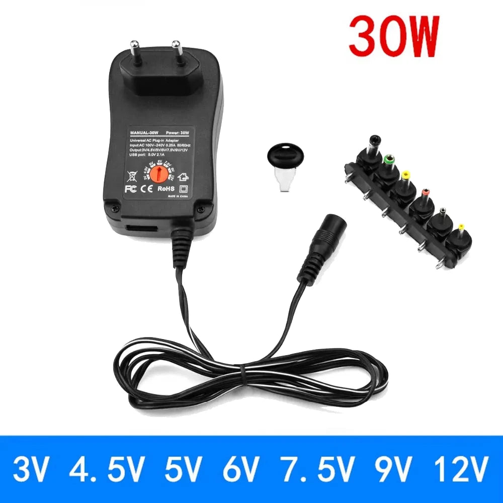 30W Universal Adapter EU UK Socket 3V 4.5V 5V 6V 7.5V 9V 12V