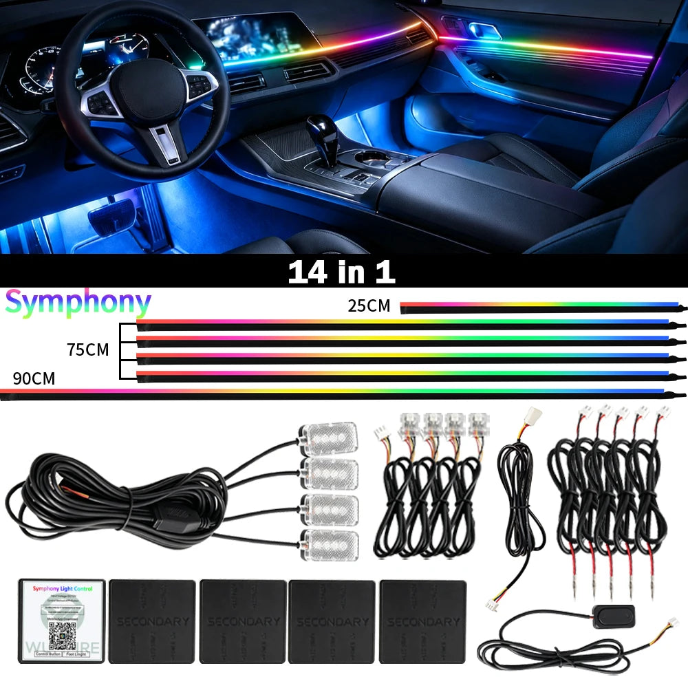 Led Car Ambient Lights 213 64 Color Symphony Streamer Bluetooth Rainbow Interior Acrylic Led RGB Strips Auto Atmosphere Lamp Kit