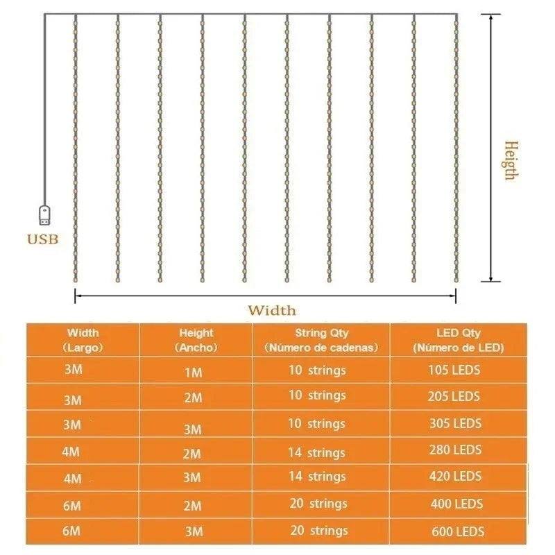 Christmas Lights LED Fairy String Curtain Lights 8 Mode Remo