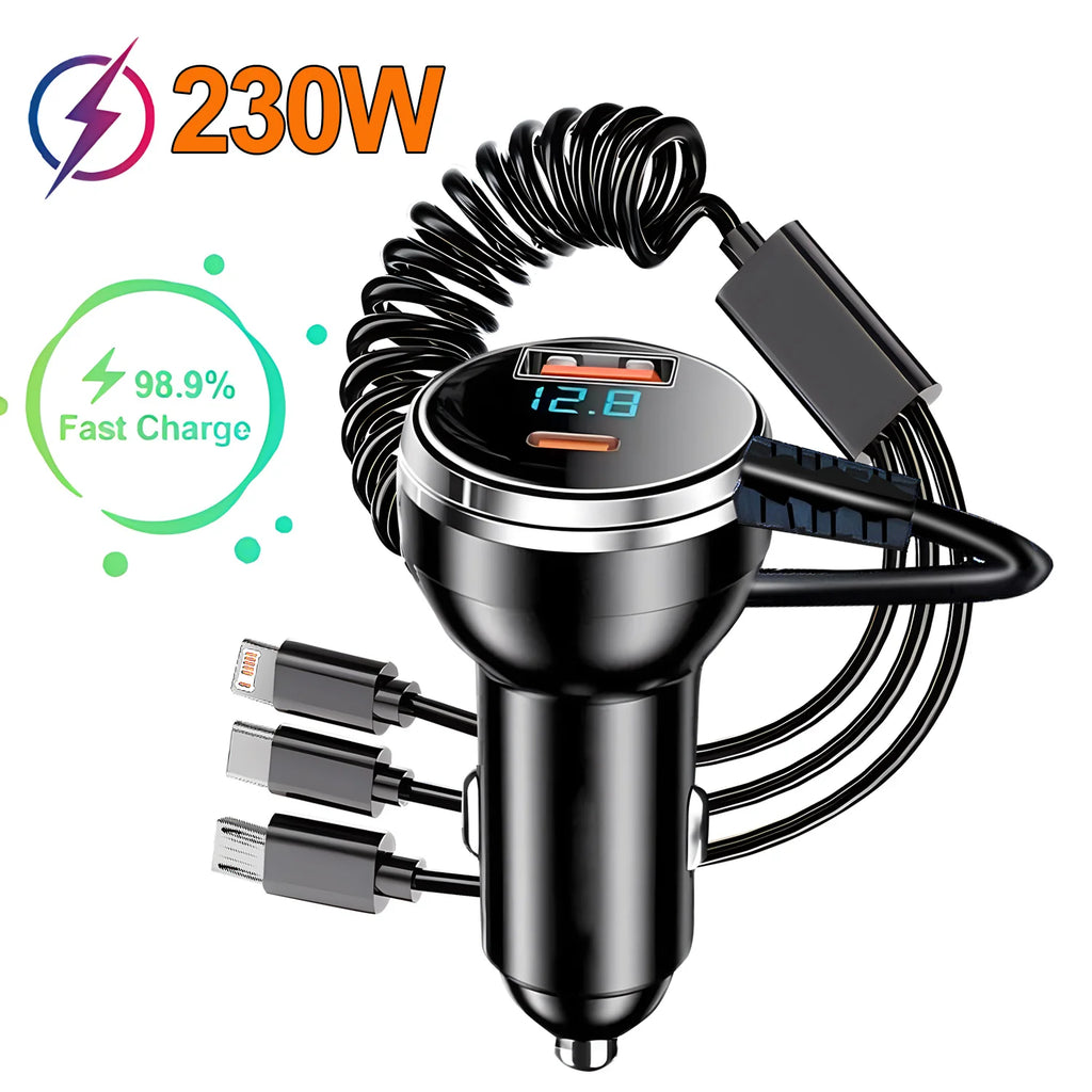 230W Car Charger 5 Ports Fast Charge PD QC3.0 USB C Car Phon