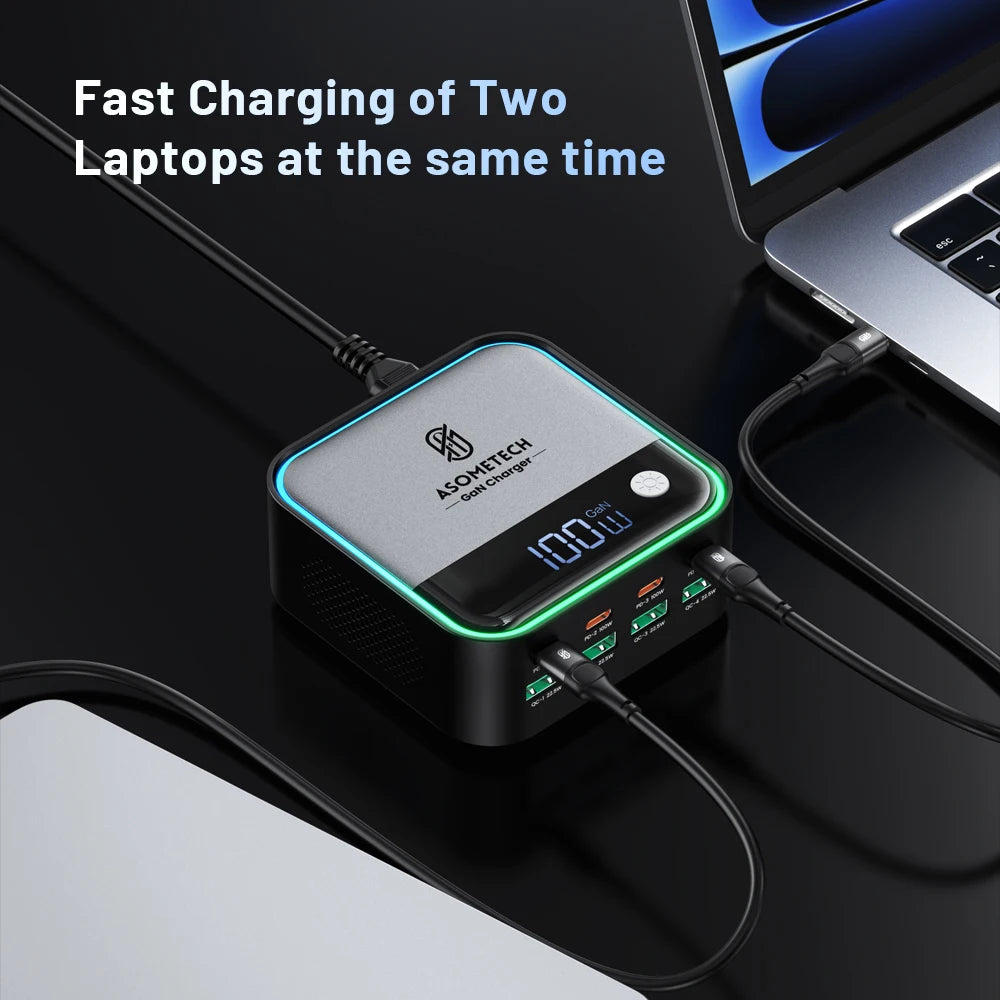 GaN USB C Charger 8 Port Mini Desktop Charger Ambient Lighti