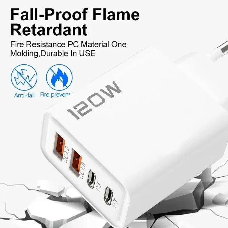 Fast Charging USB Type C Charger 120W 4 Port PD Quick Charge