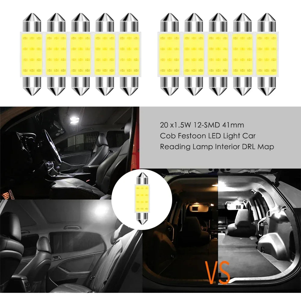 10Pcs/Lot C5W LED Bulb Festoon 31/36/39/41mm 12V 24V COB 650