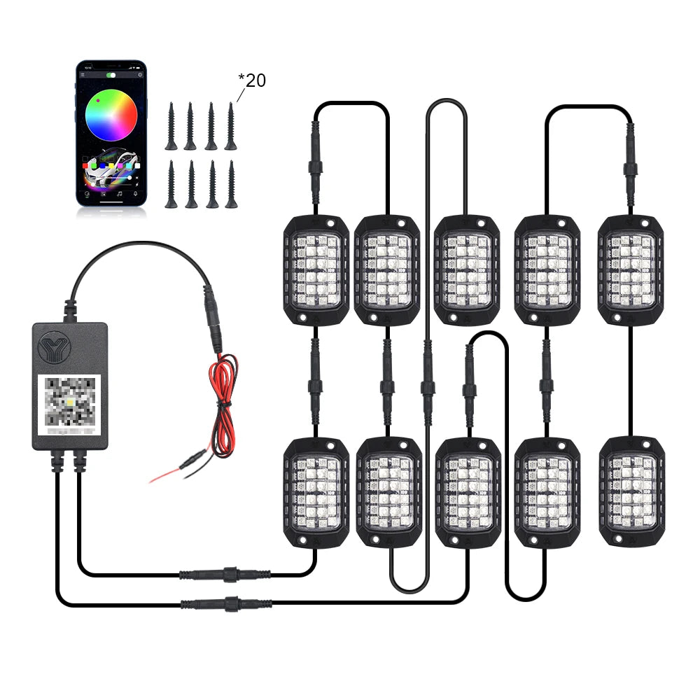 RGB LED Ambient Light Remote APP Control Waterproof Super Bright Car Chassis Undergolw Lights For Polaris Yamaha BRP ATV UTV RZR