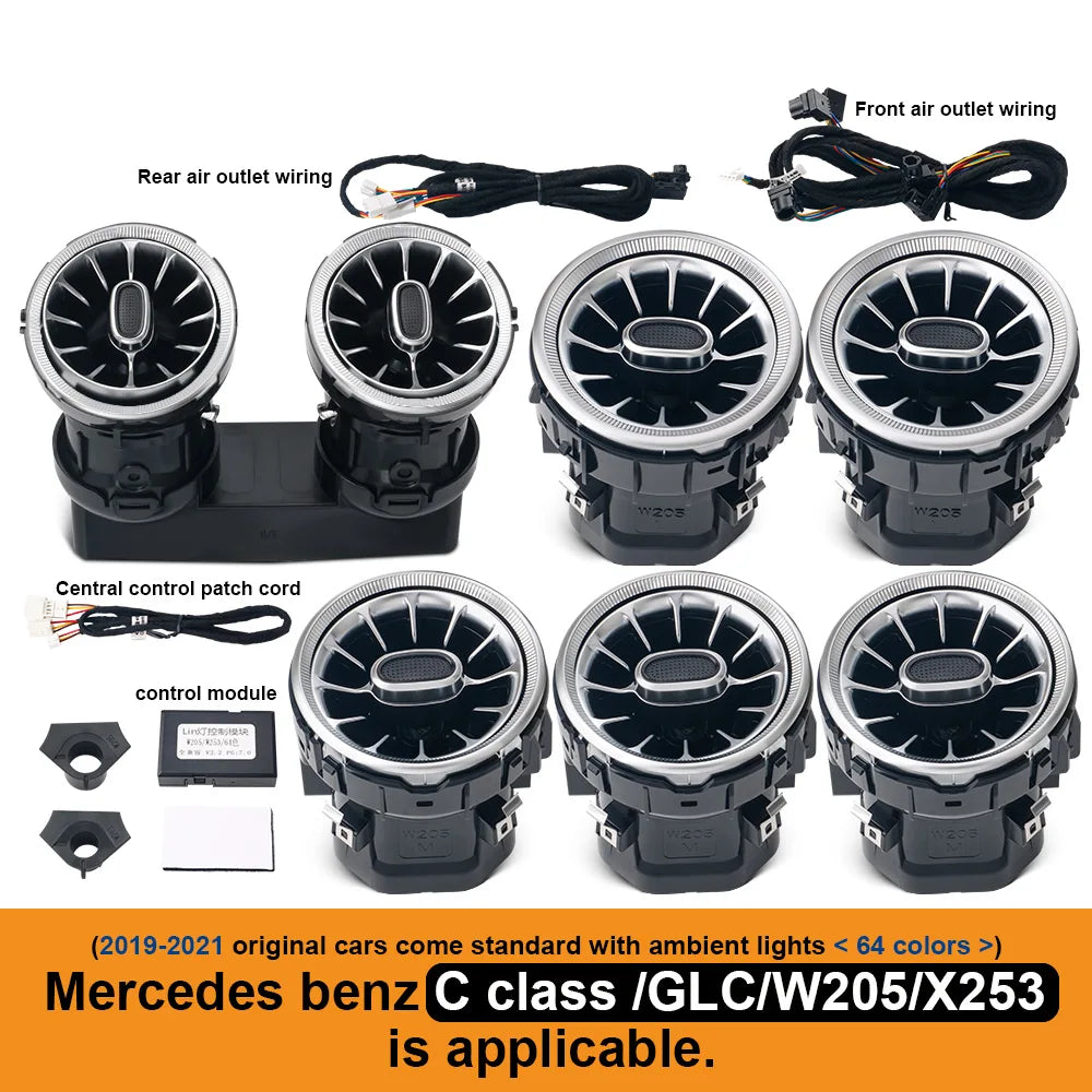 For Benz W205 C-Class GLC X253 W213 E W222 S C117/GLA X156/W176 W177 C118 Turbine Nozzle Air Vent Ambient Light Car Retrofit kit