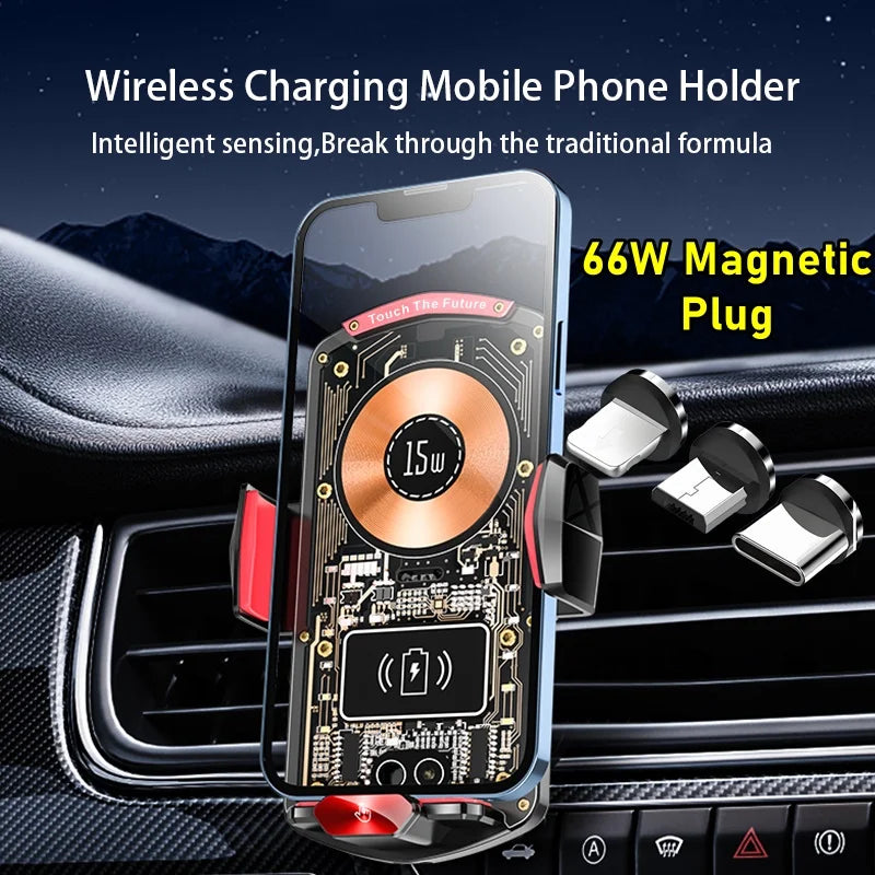 15W Universal Car Wireless Charger Holder Auto-Sensing Ambie