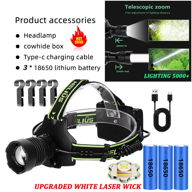 Headlamp Upgraded Version 4 Cores Super Long Range Powerful LED High Power Zoom Headlight Strong Light Head Lamp Fishing Hiking