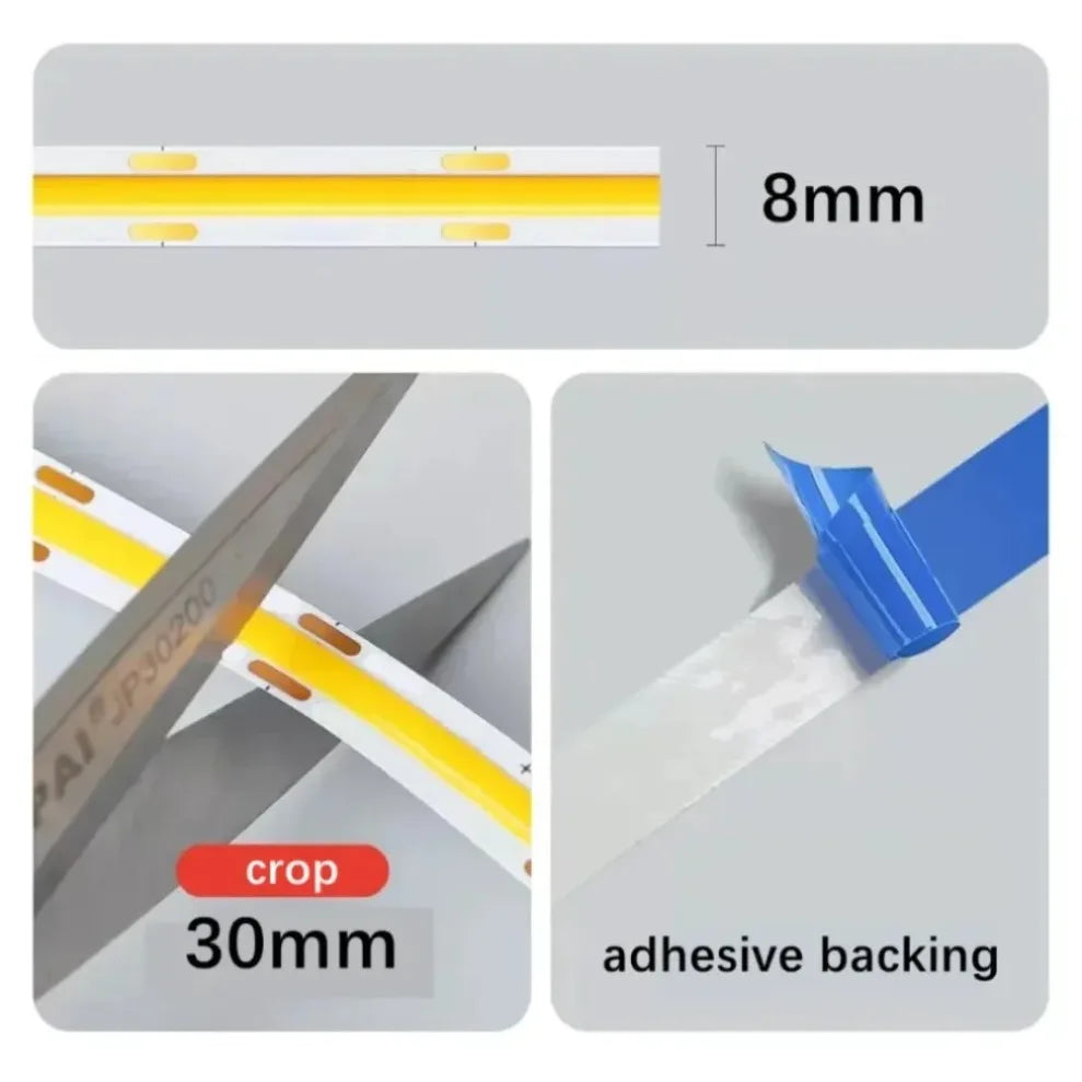 USB Motion Sensor 8mm COB LED Strip DC5V 3 Modes Dimmable In