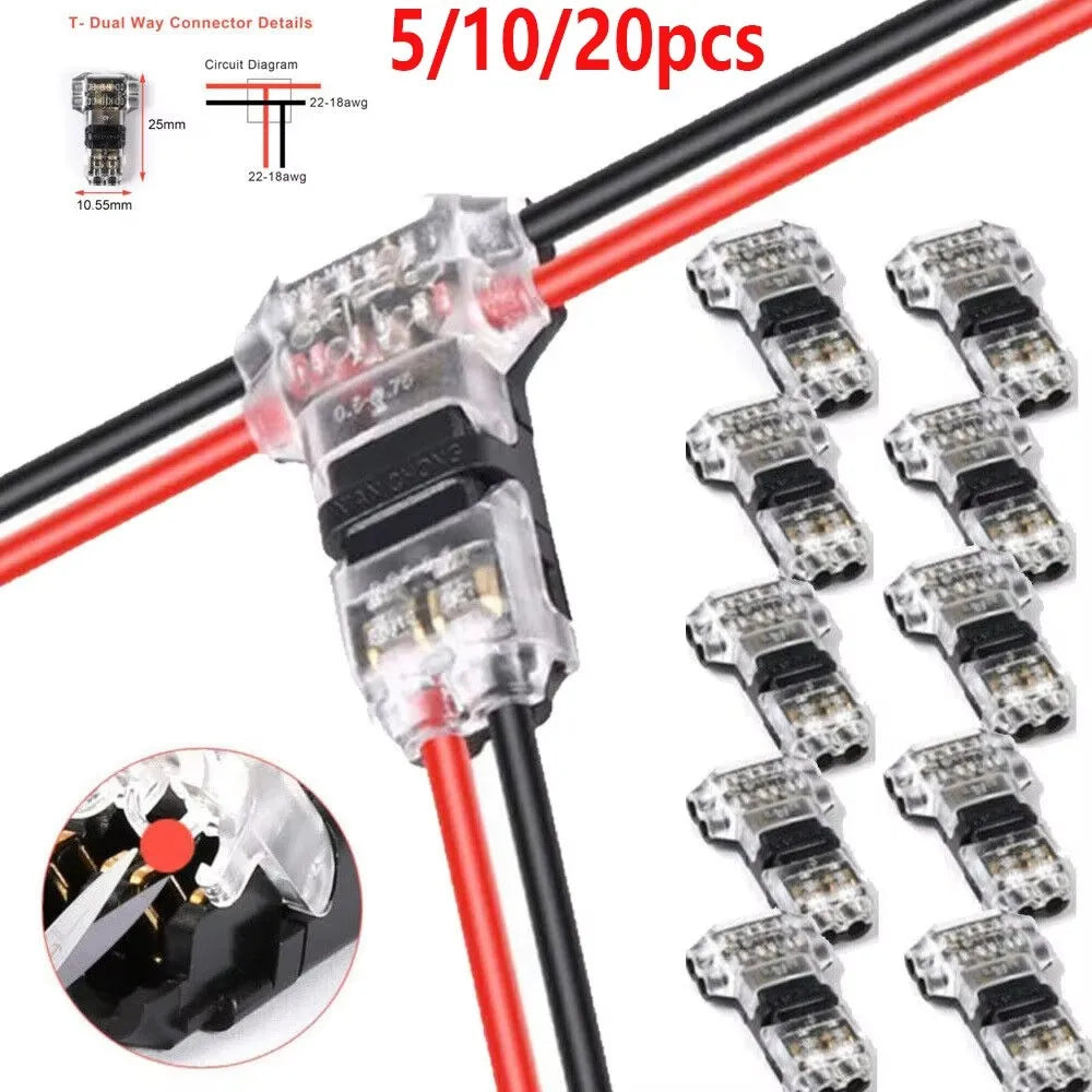 5/10/20PCS Wire Cable Snap In T2 Connector No-solder No-peel
