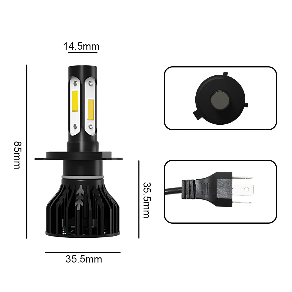 2Pcs LED Headlight H4 Car Light 6000K High Low Beam Bulbs Ki