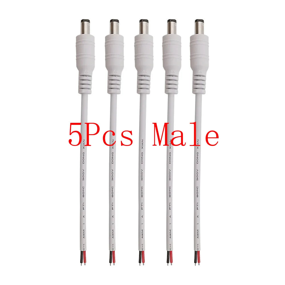White 5.5x2.1mm 12V DC Power Supply Adapter DC 5.5 2.1mm Male Plug Female Jack Socket Cable Wire Pigtail Connector