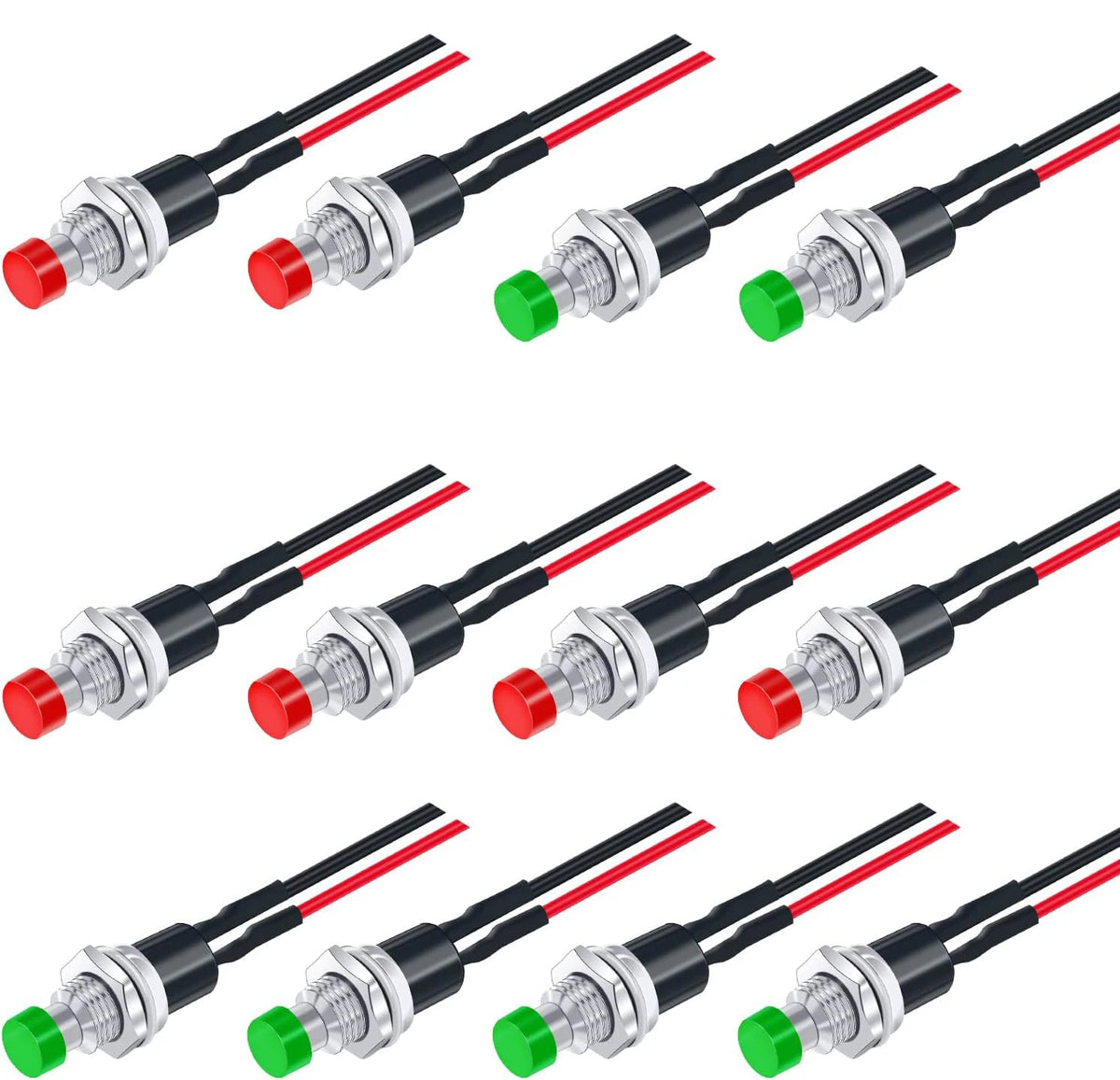 12PCS 12V 250V Momentary Push Button Switch 2 Pins SPST 7mm Normal Open 1A Mini Round Button Switch with Pre-soldered Wires