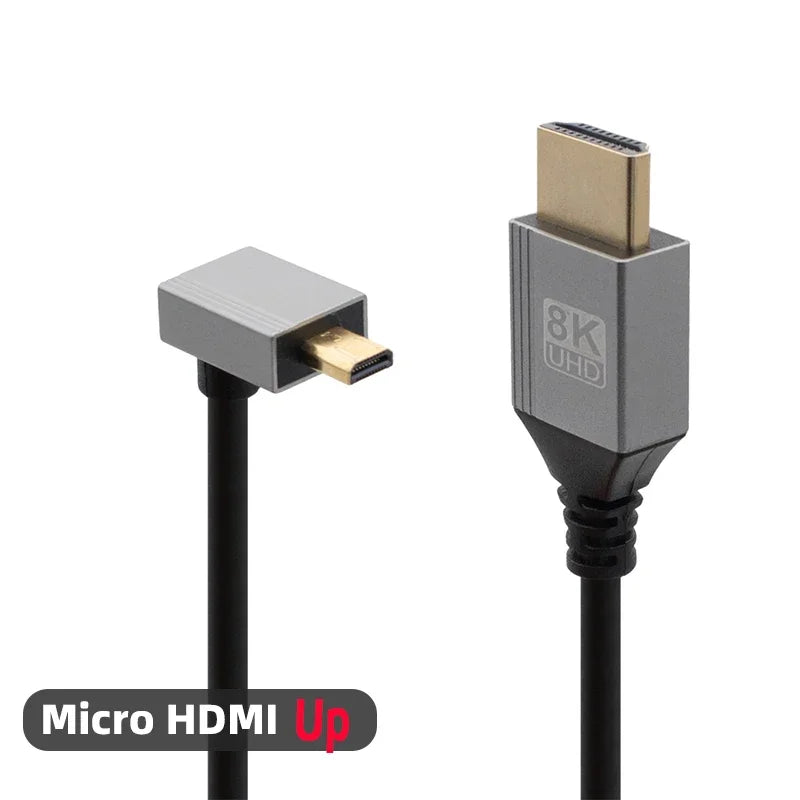 Mini/Micro HDMI-Compatible 8K UHD Cable 90 Degree Up/Down/Left/Right Angle HD Port Thin Cord for Laptop Camera Tablet Camcorder