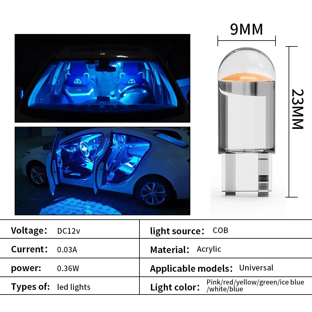 10X New W5W LED Canbus T10 Car Lights COB Glass Interior Par