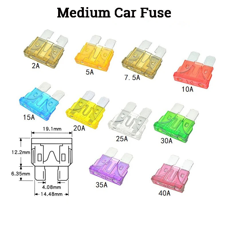 20pcs Standard Blade Fuse Kit 1A 2A 3A 4A 5A 7.5A 10A 15A 20