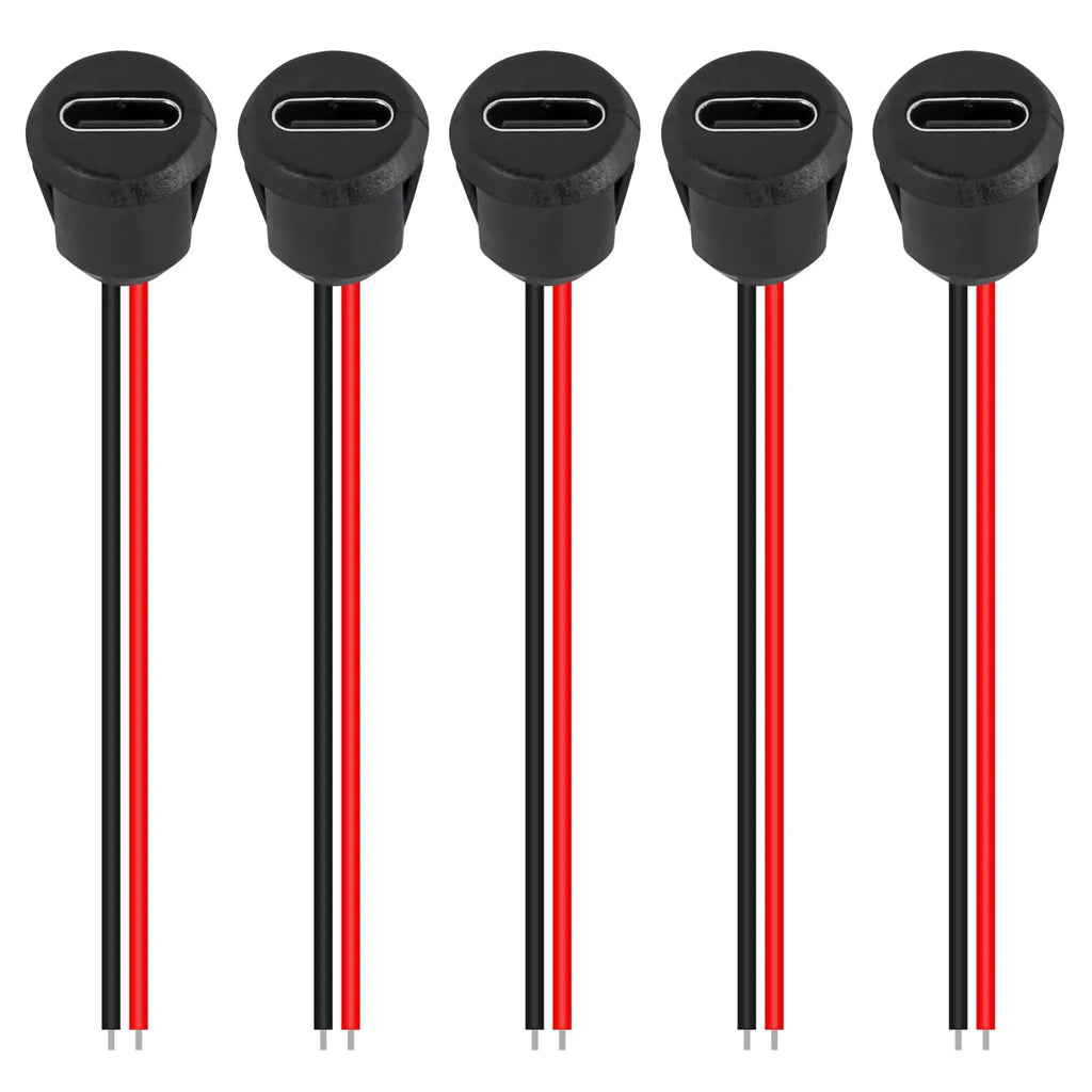5pcs Type-C Female 2Pin USB Connector Type-C Waterproof with Female Socket Fast Charging Jack Charging Port USB-C Charger Plug