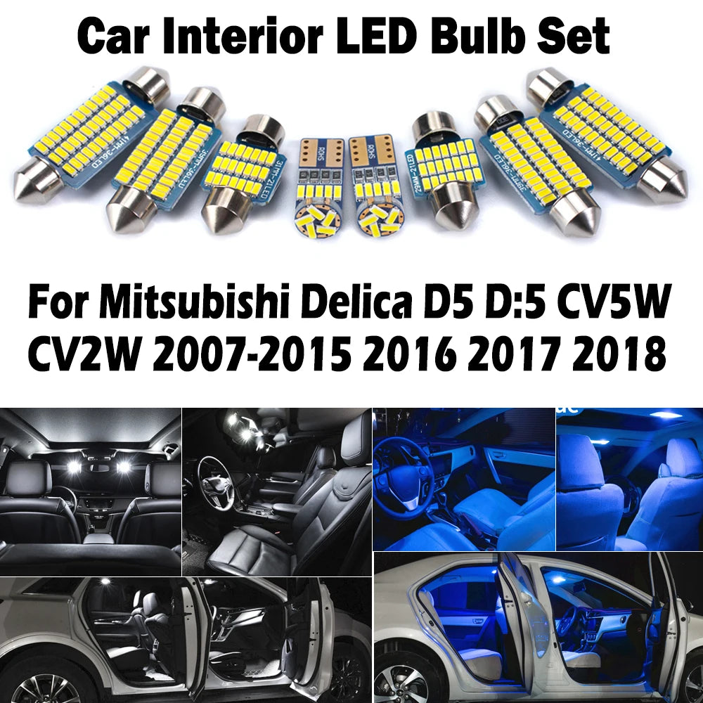 12-Piece LED Interior Light Kit for Mitsubishi CV5W CV2W D5 2007-2015 - Canbus Error-Free Interior Bulbs