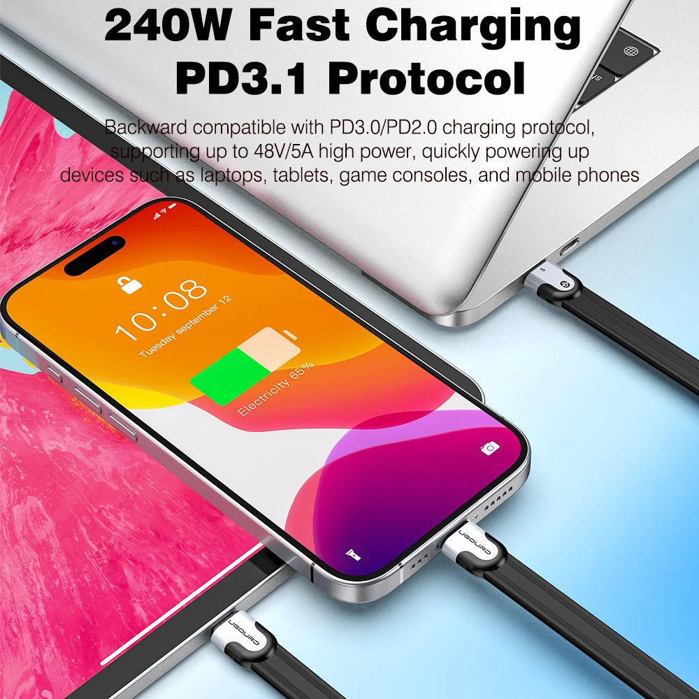 UGOURD New Flat Thunderbolt 5 High-Speed Data Cable 80Gbps 0
