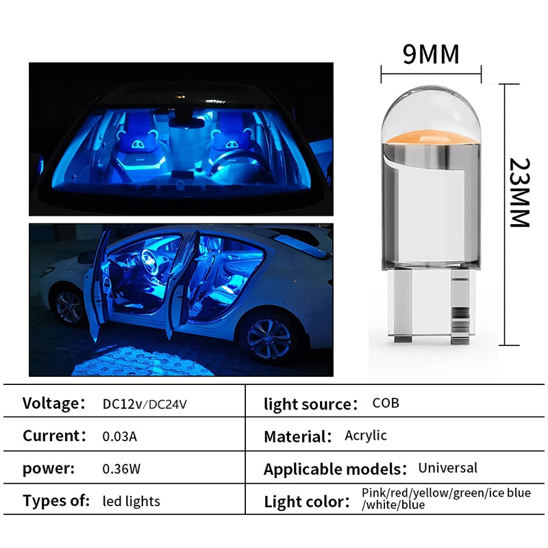 10pcs New W5W LED Canbus T10 Car Lights COB Glass Interior L