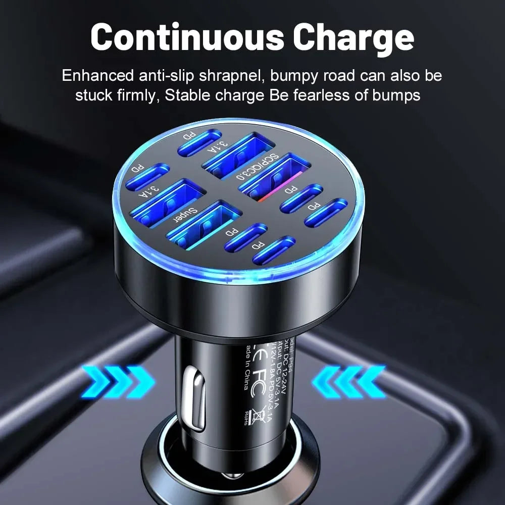 350W 10 Ports Car Charger Fast Charging PD QC3.0 USB C Car P