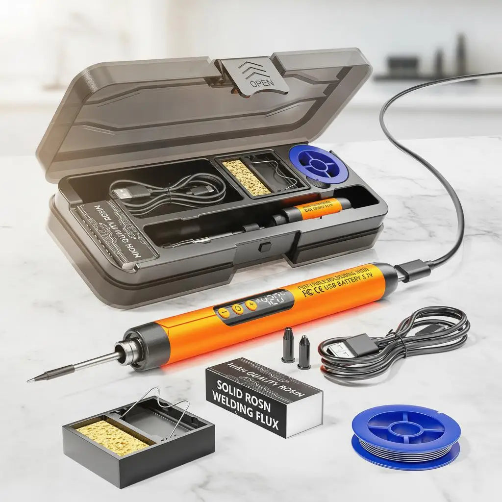USB Rechargeable Mini Soldering Iron Adjustable Temperature 60W Fast Heating Portable Cordless Electric Soldering Tool for DIY Electronics Repair Projects LED Display Temperature Control Solder Wire A