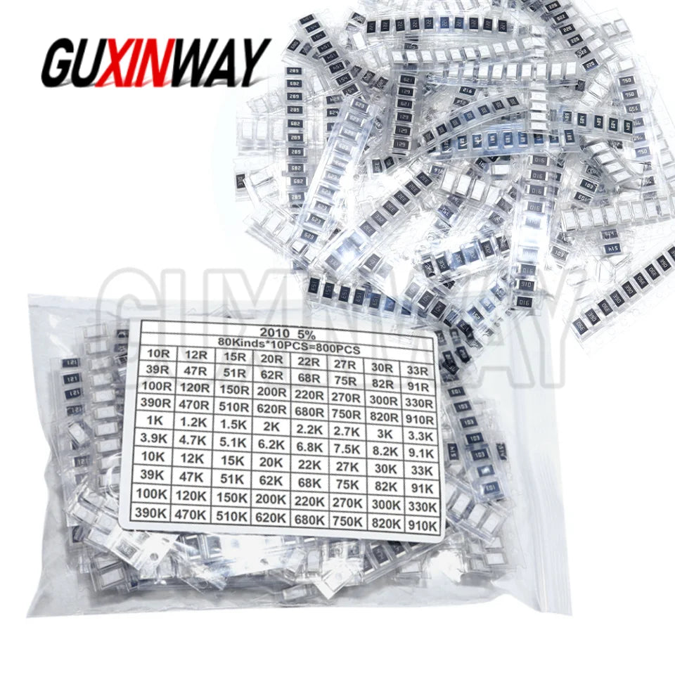 800pcs 2010 5% SMD Chip Resistor Assorted Kit 10R - 910K ohm