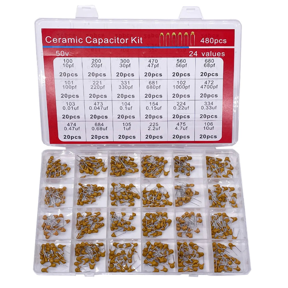 480pcs Ceramic Capacitor Assortment Kit For Guitar Capacitor