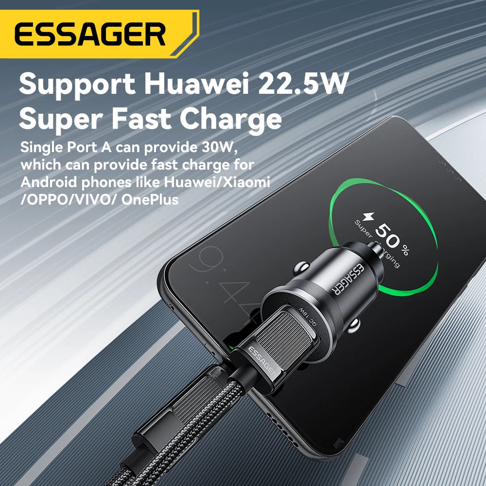 Essager 45W Car Charger Fast Charging Dual Port PD QC3.0 Typ