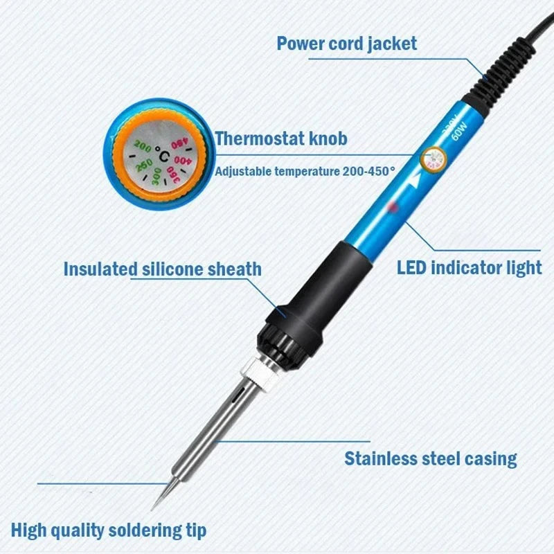 15pcs Kit 220V 60W Soldering Iron Kit 450 C Adjustable Tempe