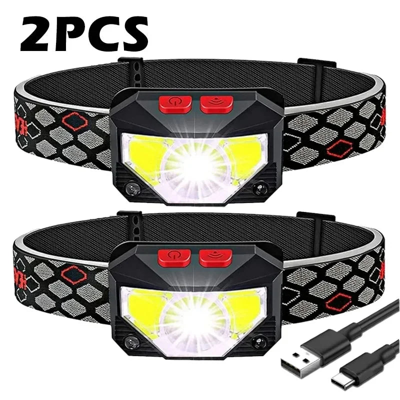 Headlamp Flashlight 1200 Lumen Ultra-Light Bright LED Rechargeable Headlight with White Red Light 2Pack Waterproof Motion