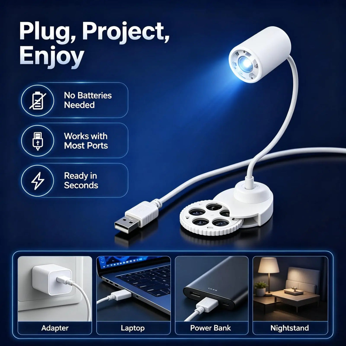 Mini USB Galaxy Star Projector Night Light 5/10/15 Patterns 