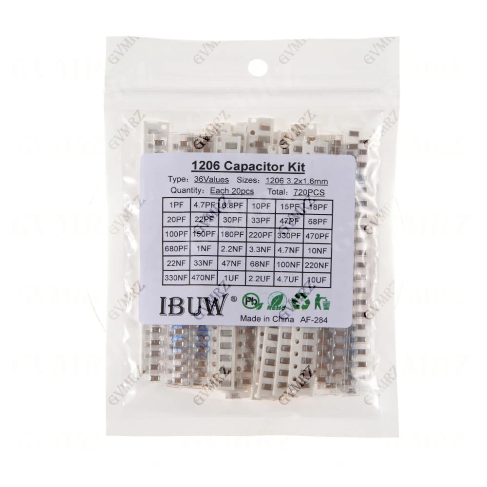 0402 0603 0805 1206 SMD Ceramic Capacitor Assorted Kit 1pF - 10uF 100PF 10NF 100NF Chip Capacitance Set 0.47UF 1UF