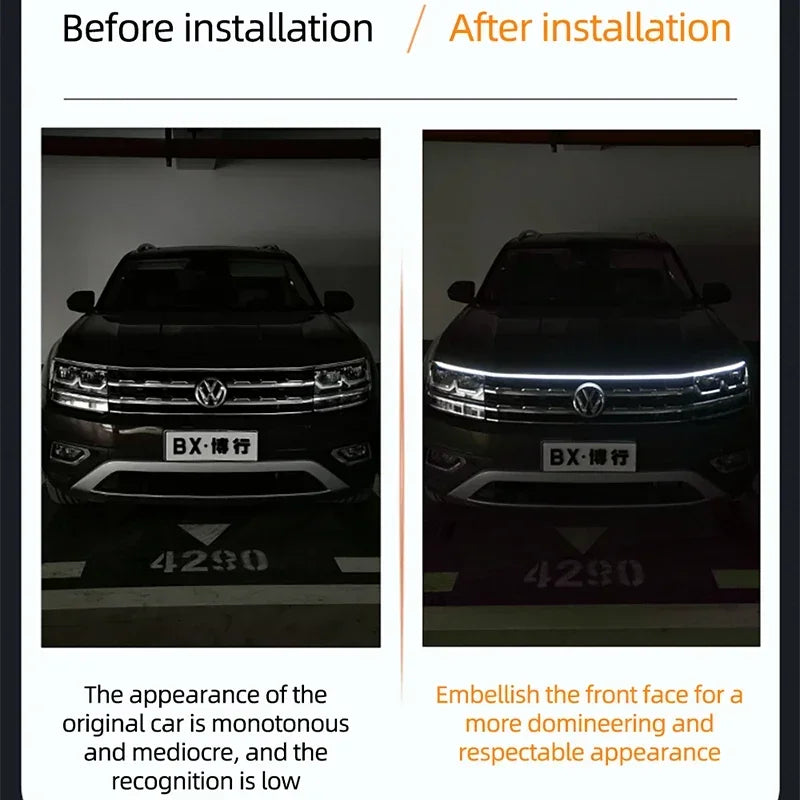 12V LED Daytime Running Light Scan Starting Car Hood Decorat