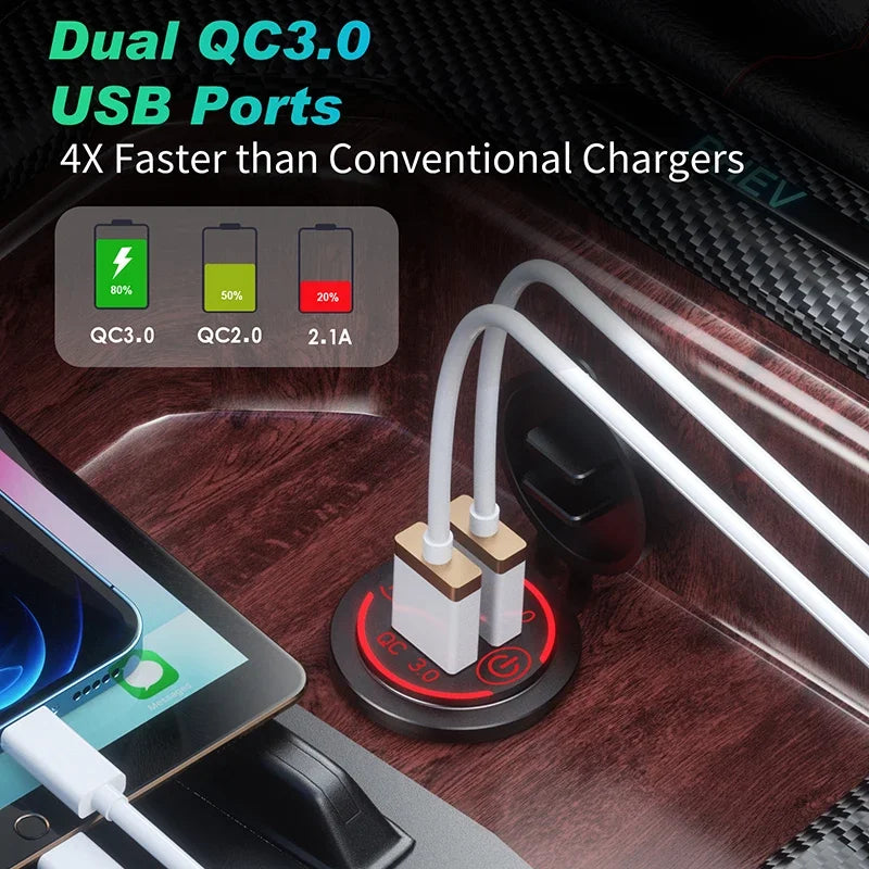 Dual QC 3.0 Dual USB Fast Car Charger Socket 12V/24V Waterpr