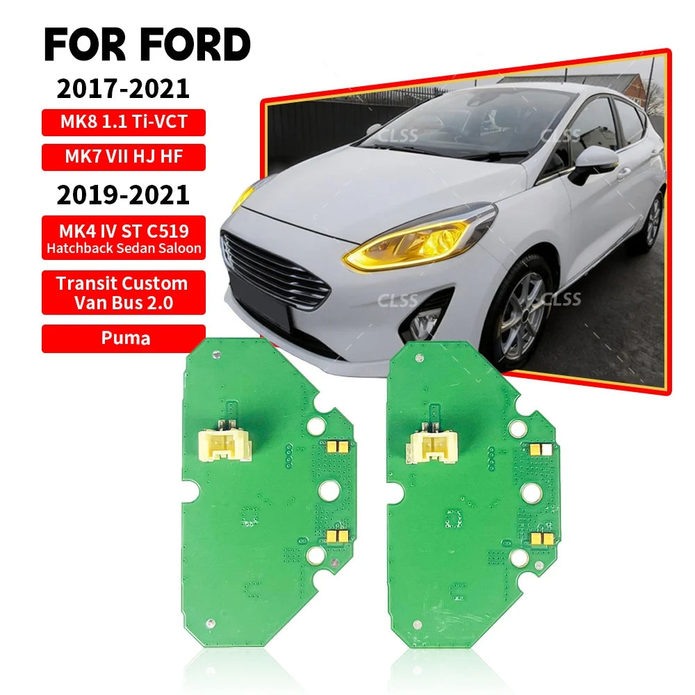 Angel Eyes DRL Boards Headlight Daytime Running Light Chip Module Blue Amber For Ford Fiesta MK8 2017-2022