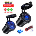 12V/24V USB Outlet 108W 3 Ports Car Charger Socket Dual 45W 