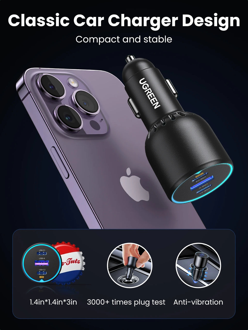 UGREEN 130W USB C Fast Car Charger with PD Cable for For Xia