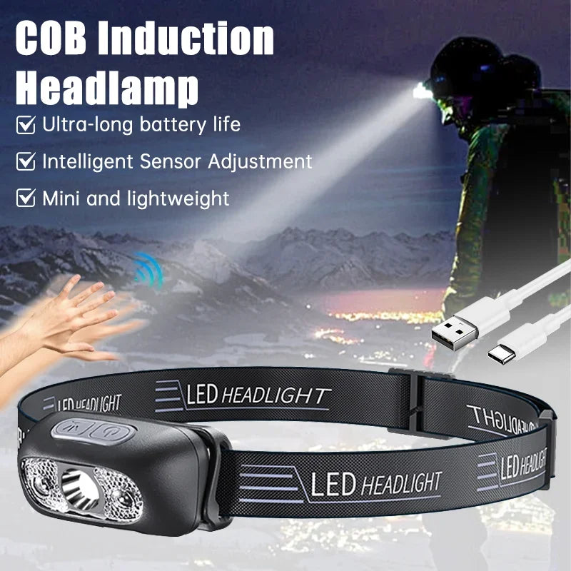 Strong Light Headlamp Portable LED Sensor Headlamp USB Recha