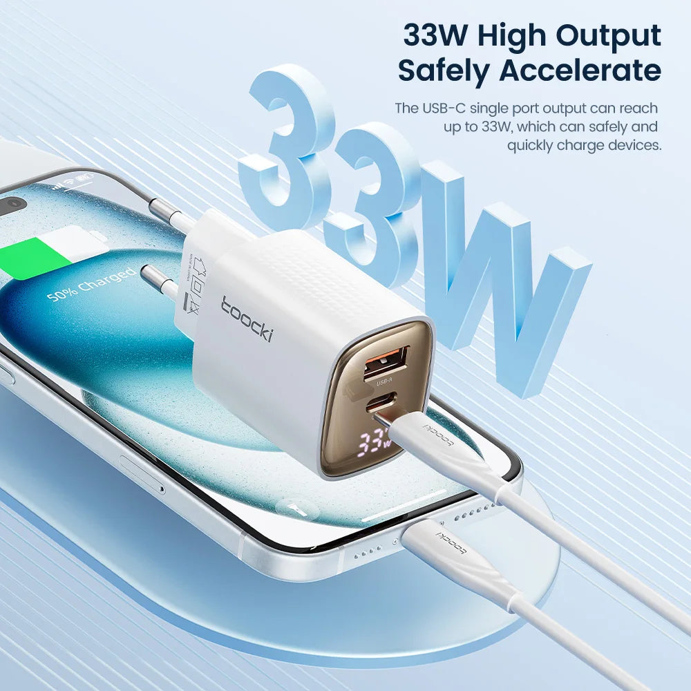Toocki 33W GaN USB C Charger Digital Display PD Fast Chargin