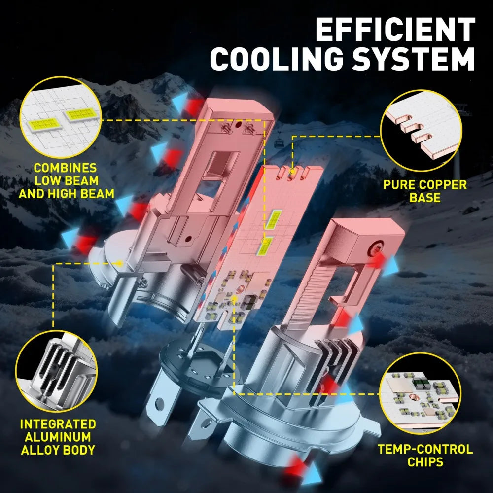 AUXITO 2Pcs Fanless H4 LED Bulbs High Beam Low Beam For Car 