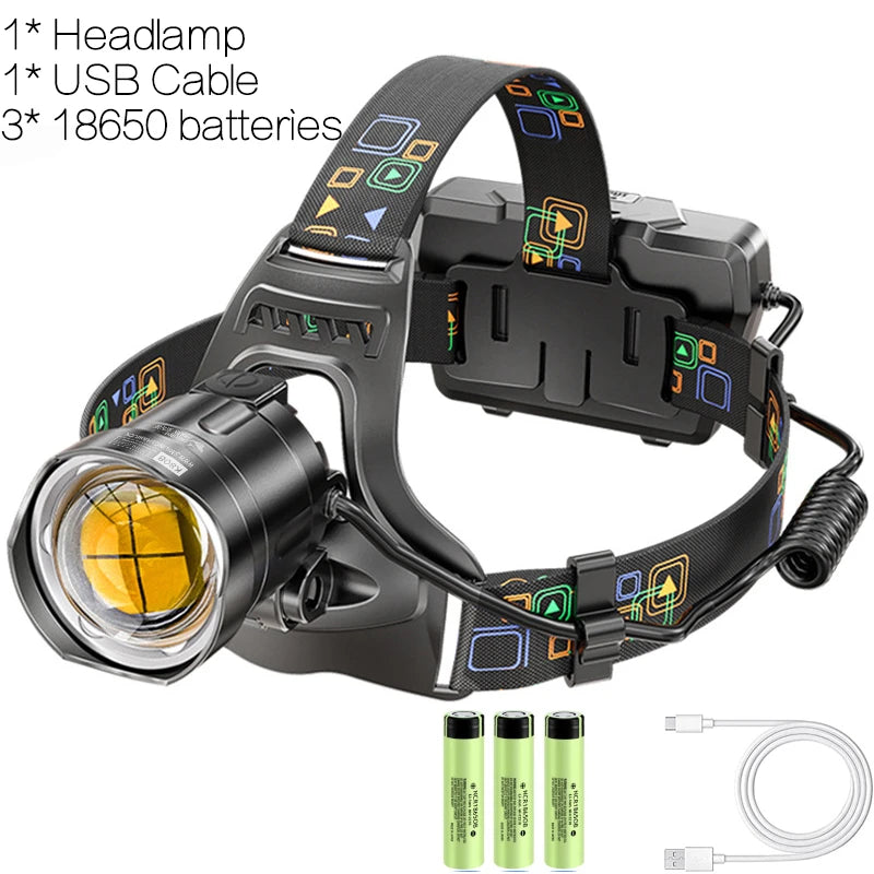 High Powerful XHP70/90 Led Headlamp USB Rechargeable Zoom Headlight Waterproof Outdoor Hunting Flashlight Camping Torch