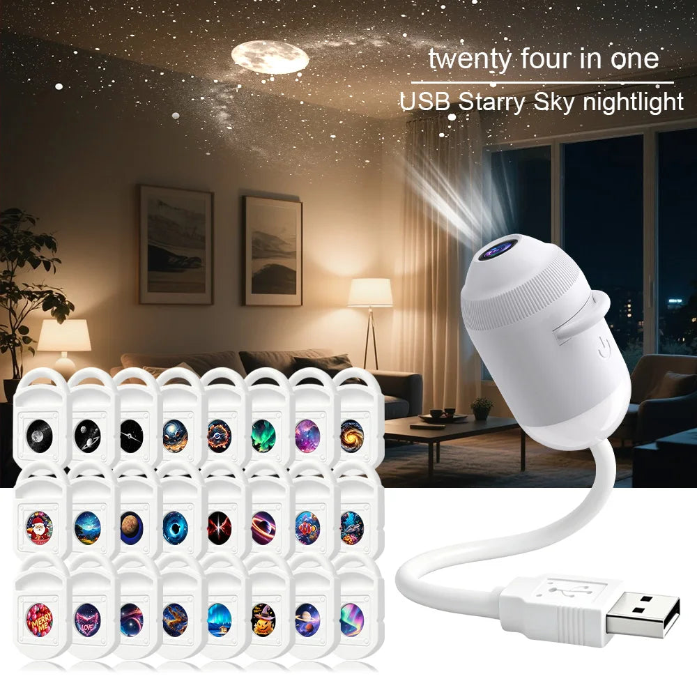 Explosive USB Starry Sky Projection Light for Car Interior Home Bedroom Nightlight Romantic Galaxy Atmosphere Light