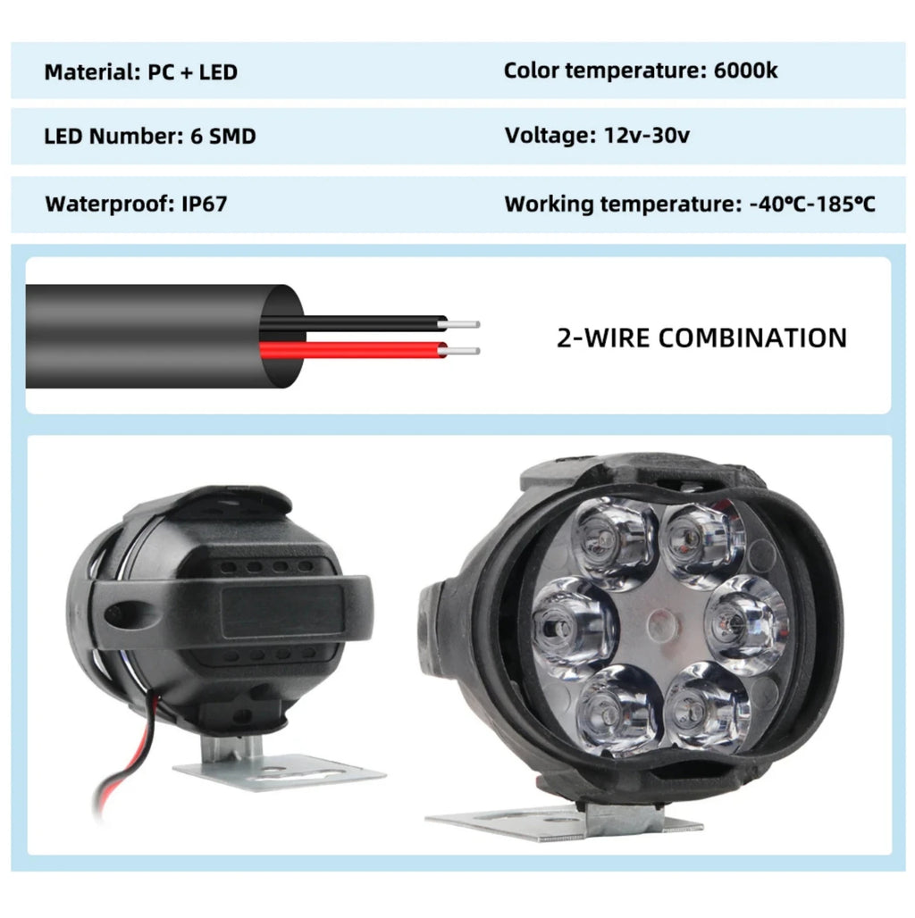 2PCS Work Lights 6 LED Motorcycle Headlight Spot Light Water