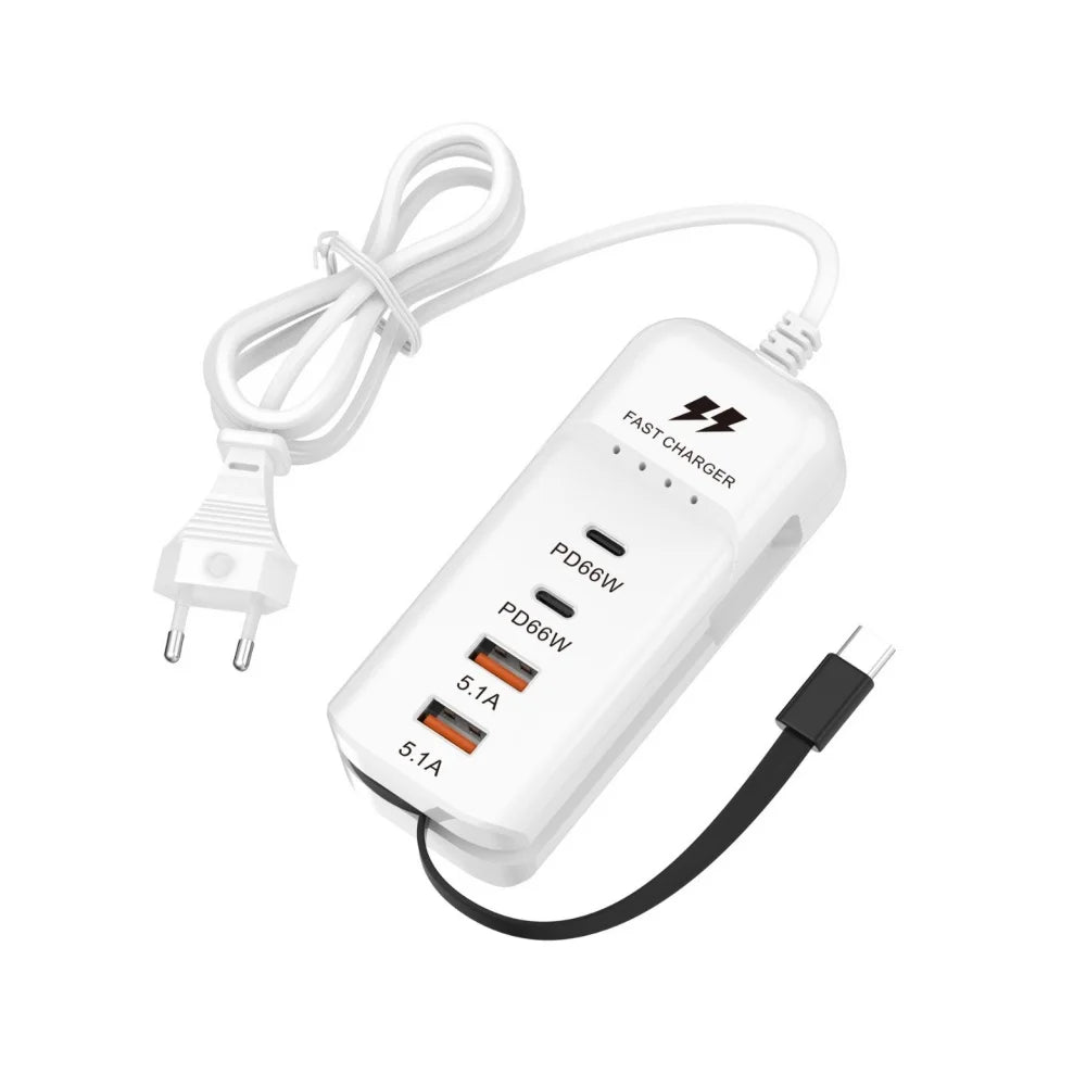 66W 4 Port PD USB Fast Charging Wall Chargers Socket Outlet USB Hub Adapter USB Type C EU US UK Plug with Extension Type C Cable