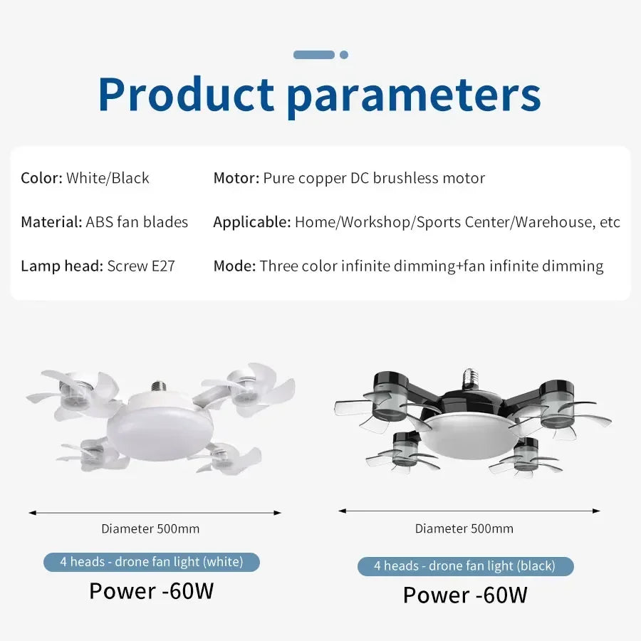 E27 Fan Light 2-in-1 60W Drone Design Ceiling Fan Light with