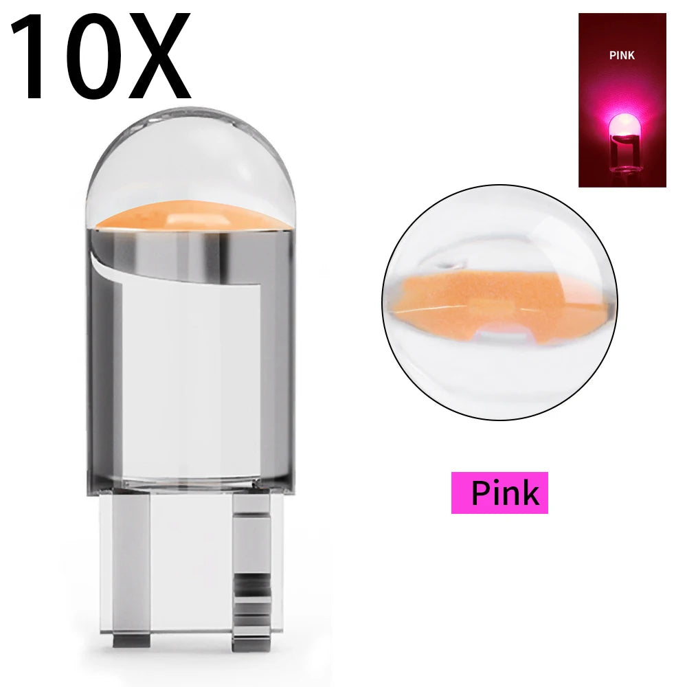 10pcs New W5W LED Canbus T10 Car Lights COB Glass Interior Lamp 6000K White For Auto License Plate Lamp Dome Read Light 12V 24V