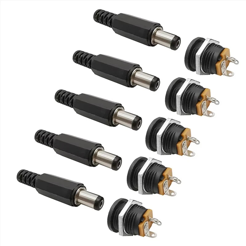 10Pcs DC 5.5x2.1mm 3.5x1.3mm 2.1 2.5 Connectors DC Power Plug Male Female Jack Socket Nut Panel Mount DC Power Adapter Connector