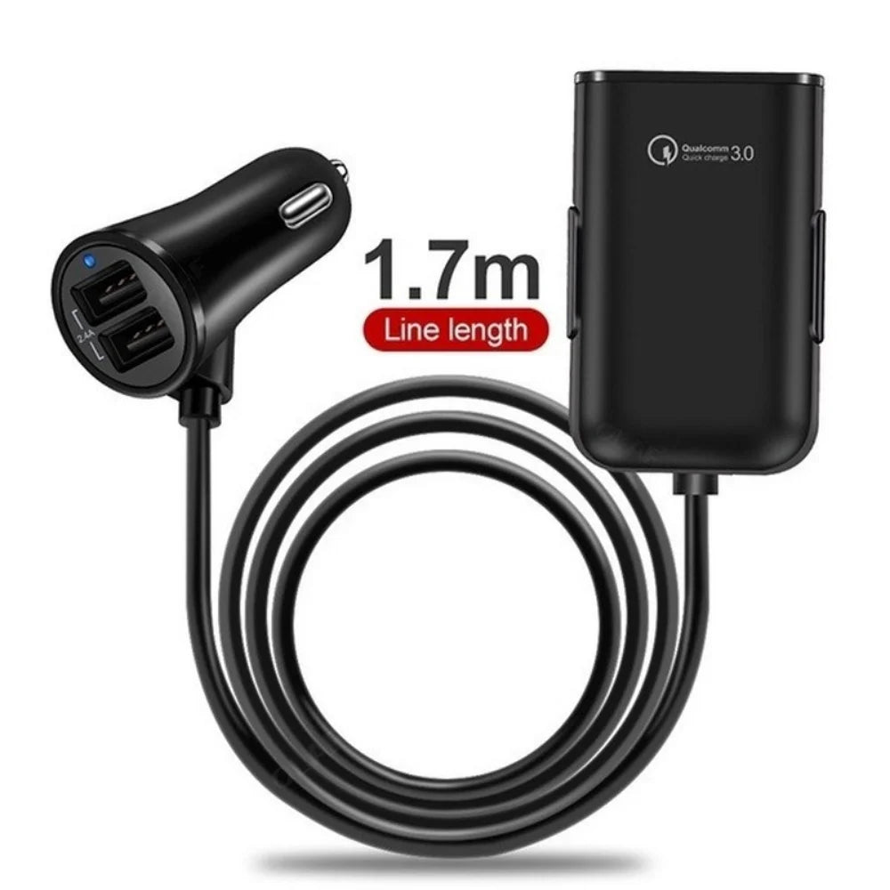 Universal 4 Ports USB Car Charger Front Seat Back Seat QC3.0