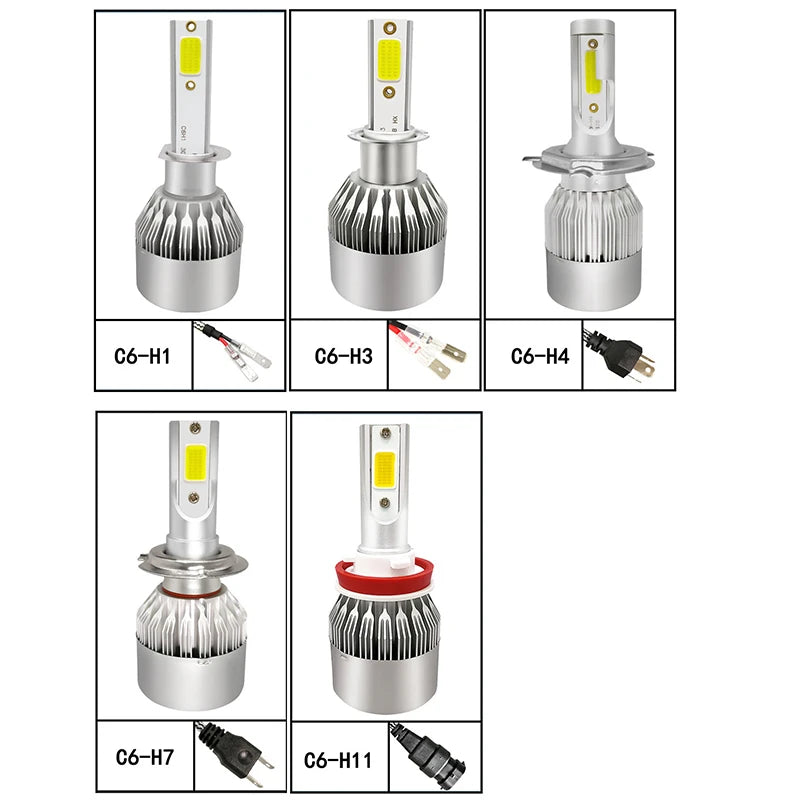 2Pcs C6 LED Headlight Bulbs H4/H7/H11/H1/H3 COB Car LED Head/Fog Light Bulb 36W 12V Auto High/Low Beam Headlamps Car Headlights