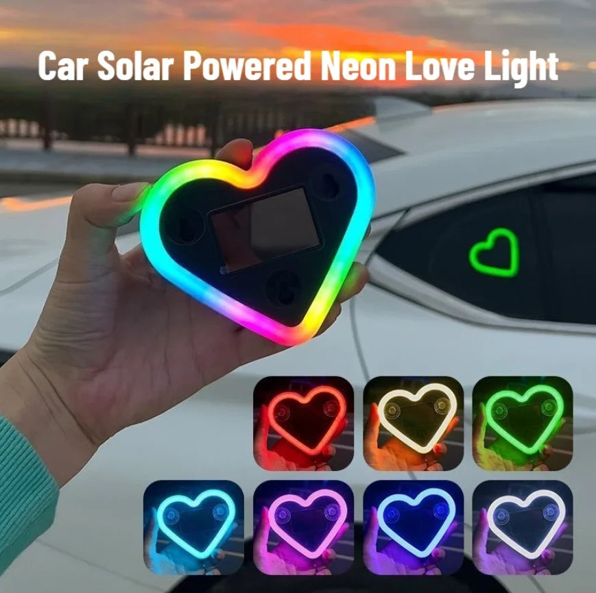 1Pc Universal Solar Car LED Window Decoration Heart Neon Light Auto Interior Ambient Atmosphere Lamp Ideal Gift